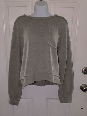 Relaxed Olive Crewneck Sweater with Pocket